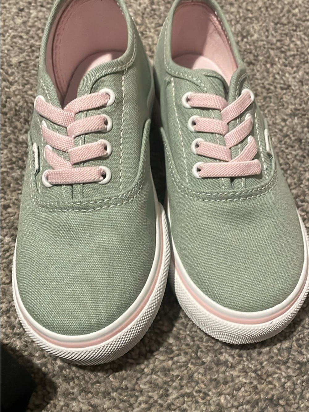 Vans Kids Sage Green Canvas Sneakers with Pink Accents